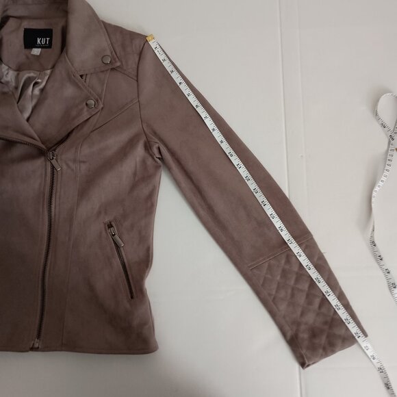 Kut from the Kloth Tan Faux Suede Quilted Panel Moto Jacket Women’s Size Medium - Picture 14 of 16